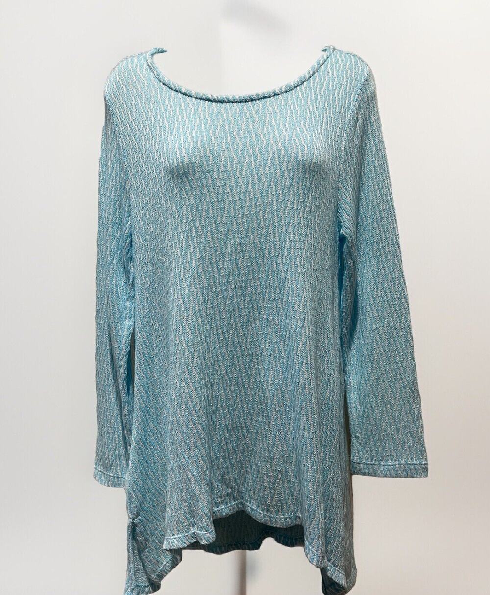 Chelsea & Theodore Sweater Women's Size L Oversize Blue Knit Boatneck Long Slv